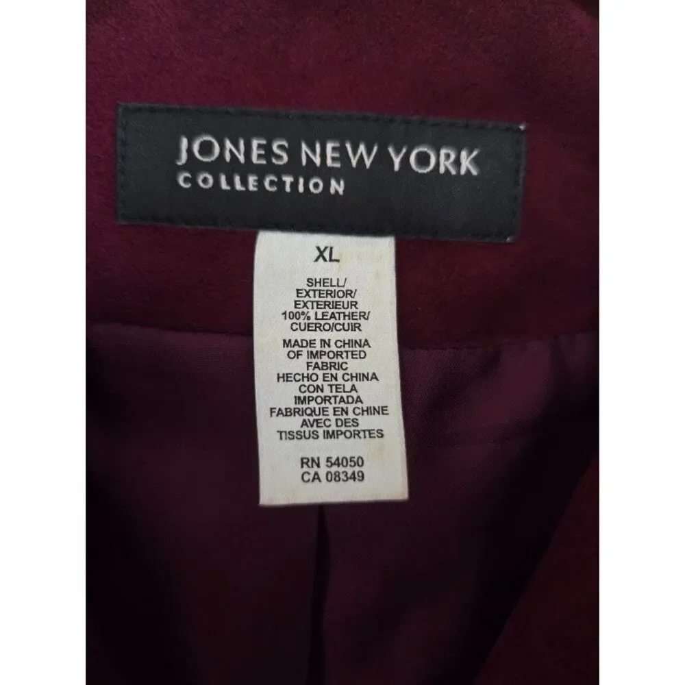 NWT Jones New York Burgunday 100% Suede Band Collar Blazer Jacket size XL